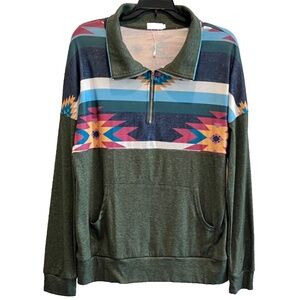 Hount Women's Pull Over 1/4 Zip Long Sleeve Kangaroo Pocket Top, Size M